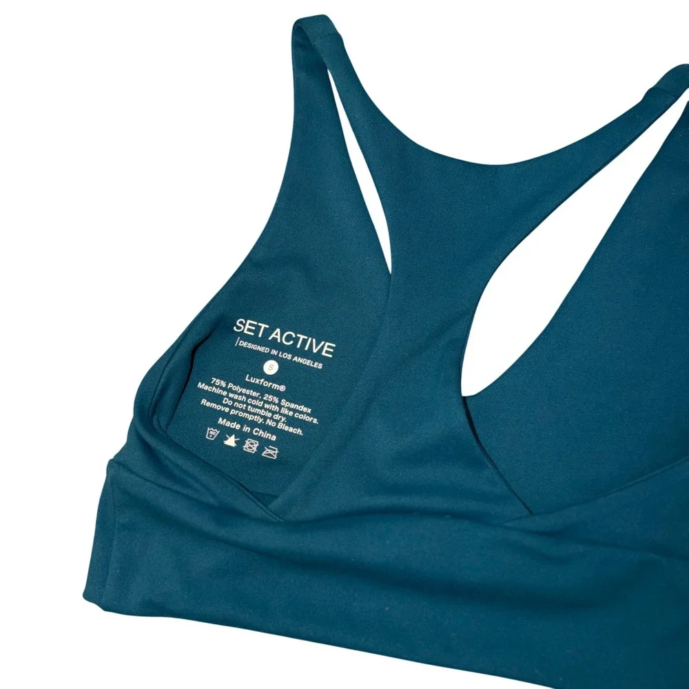SET Active Luxform V-Neck Sports Bra Teal Green Racerback Yoga Gym Top Small